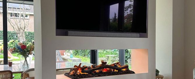 TV stena (TV wall) in vgradni električni kamin